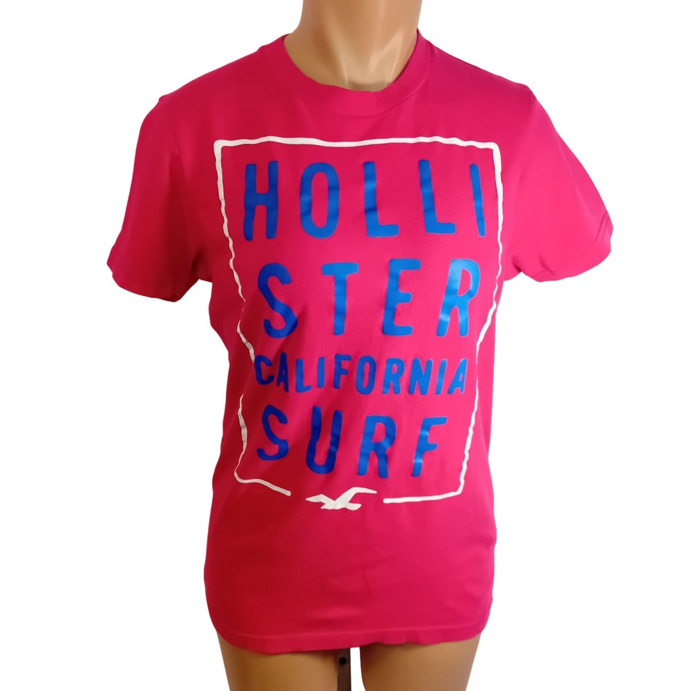 Y2K Mens Hollister California Surf Fuschia Graphic Logo T-Shirt Casual Summer S